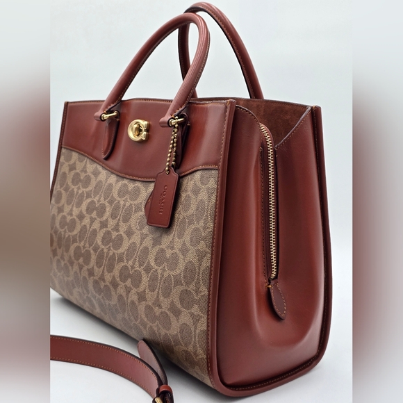 Coach Brooke Carryall In Signature Canvas Leather Tan Rust W/ Wallet - Picture 2 of 16